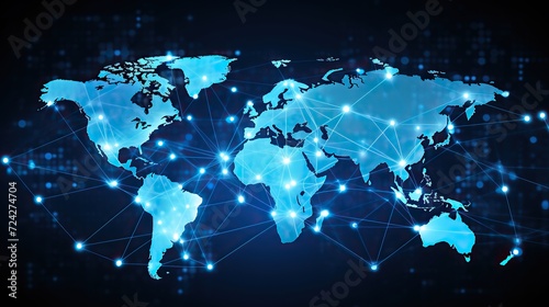 Global internet work.World map, shining lines connected by dots symbol of Internet,mobile communications and satellite. technology background