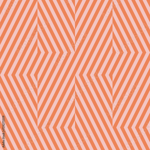 Vector geometric pattern. Abstract graphic striped background. Seamless funky pink and orange texture with chevron, broken lines. Optical art. Modern retro style. Repeated geo design for decor, print