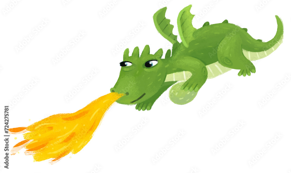 Fototapeta premium cartoon happy and funny colorful dragon or dinosaur isolated illustration for children