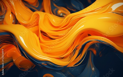 3d rendering fluid mix blends yellow and blue colors