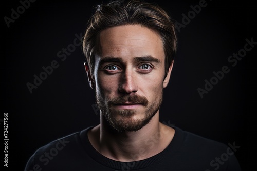 Portrait of a handsome young man with beard and mustache on black background © Igor