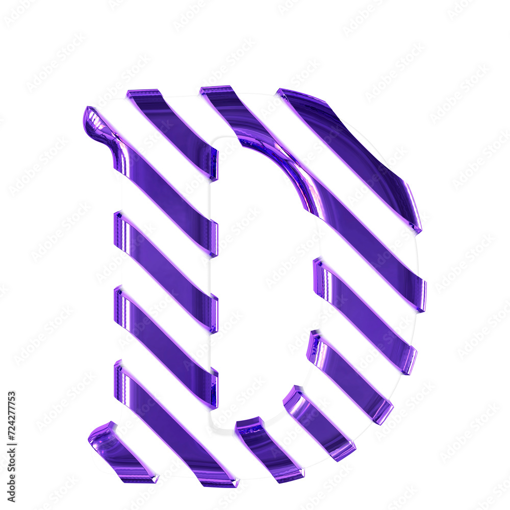 White symbol with thin purple diagonal straps. letter d White symbol with thin purple diagonal straps. letter d