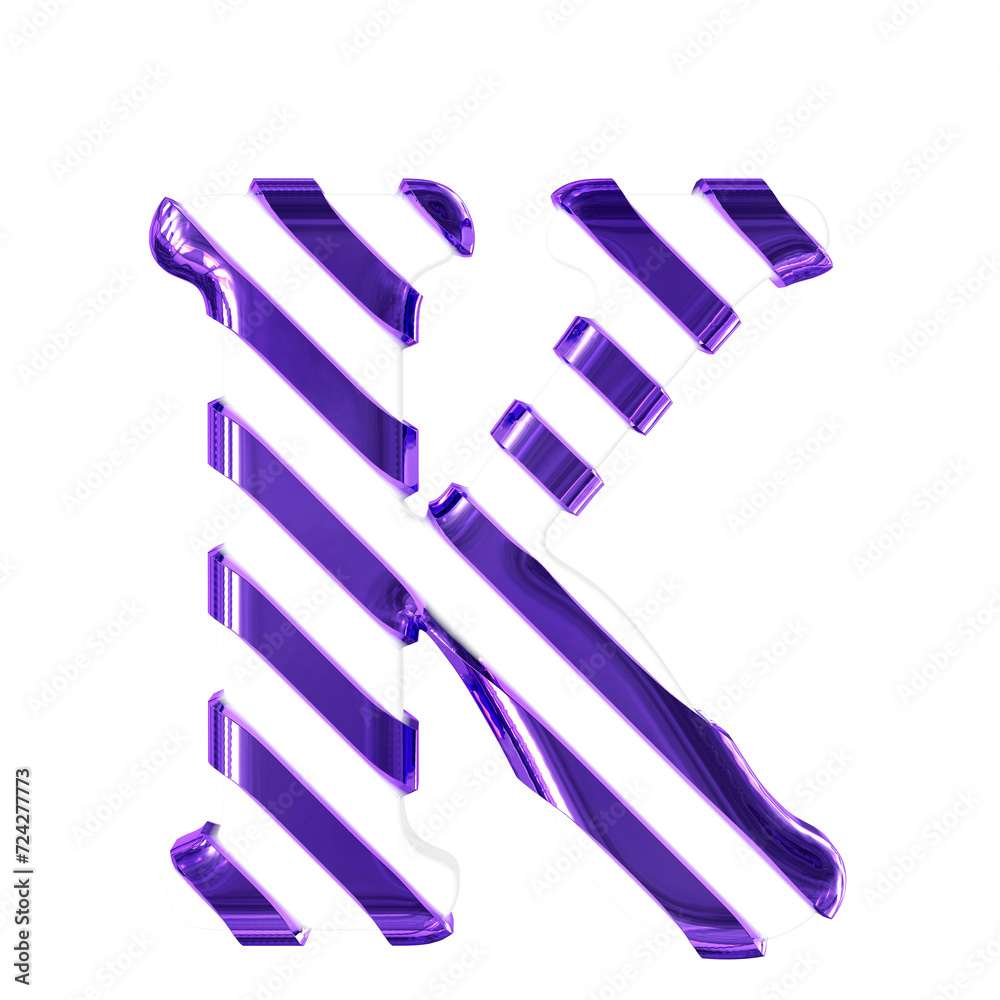 White symbol with thin purple diagonal straps. letter k White symbol with thin purple diagonal straps. letter k