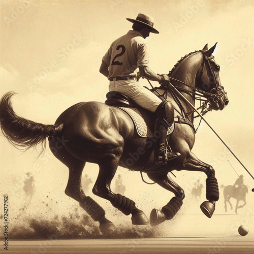 realistic sepia of a horse doing a polo trick