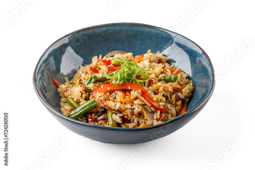 Hibachi rice with vegetables on a white background studio shooting 2