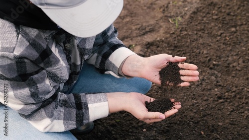 close-up, soil hands, soil ecology hands, agriculture, environmental protection, farm concept, woman hand touches soil field, green planet, eco protection planet, farmer hand fertile soil agriculture