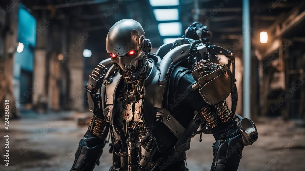 cyborg with flesh falling off revealing robot parts,         A rebellious and innovative engineer  