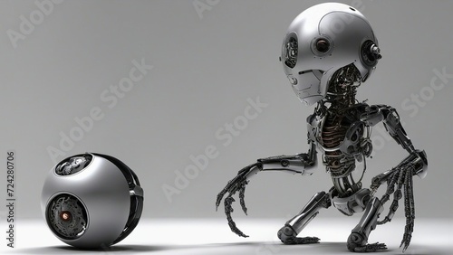  render of a robot cyborg half human flesh fallen off showing robot underneath,      A horror story 