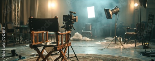 Director's chair on the set production, blur background photo