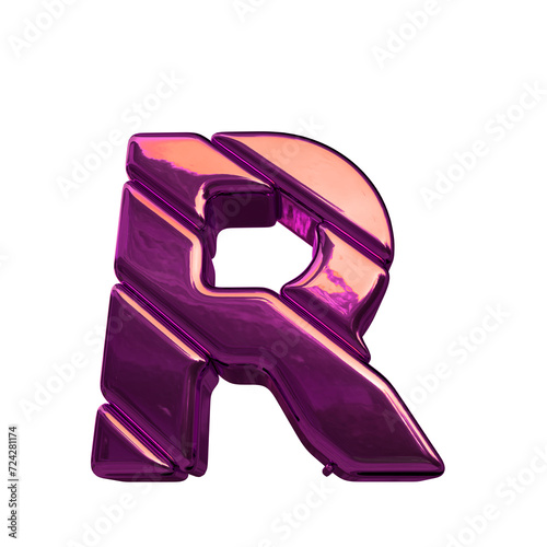 3d symbol made of purple diagonal blocks. letter r