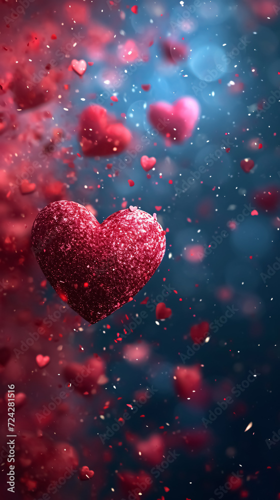 Valentines day background with red hearts. 3D illustration.  