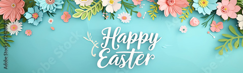 Easter theme paper cut out banner pastel palette minimalistic design photo