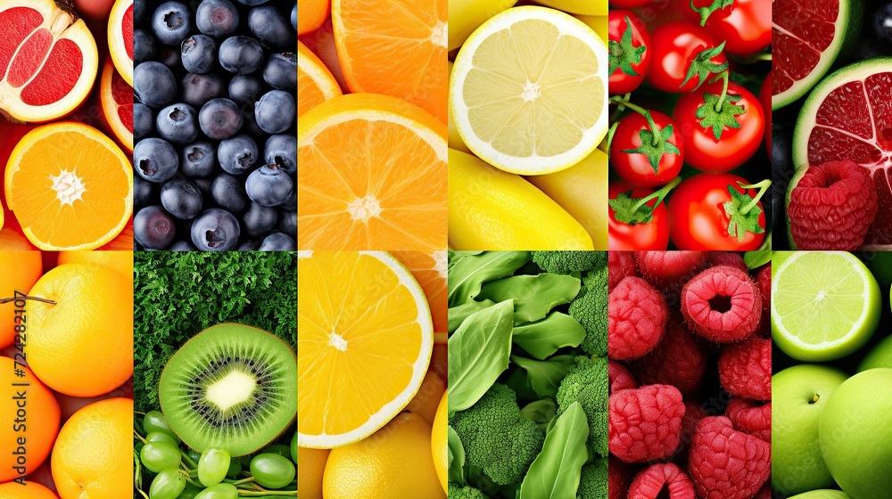 Fruits, vegetables, separating lines .Wide panorama. Fruits, vegetables, separating lines .Wide panorama.