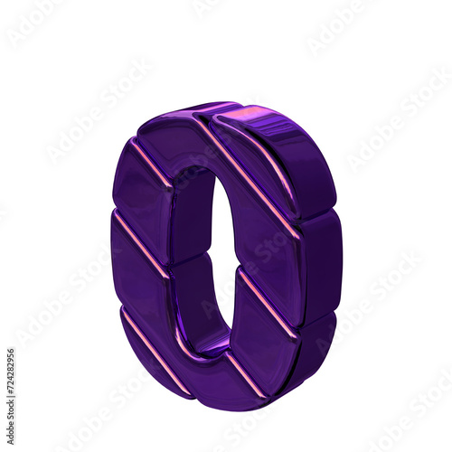 Dark purple diagonal block 3d symbol view from the left. number 0