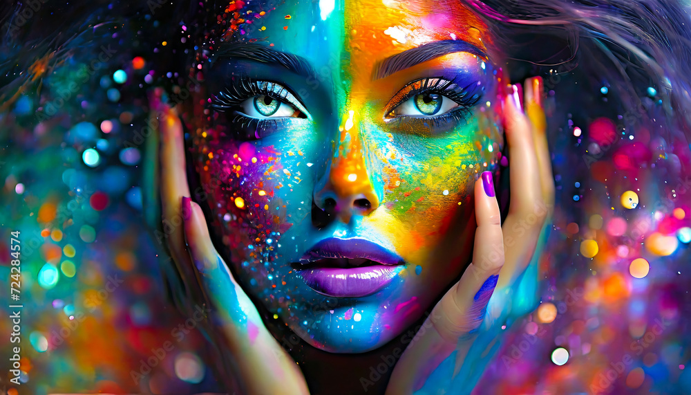 portrait woman face, abstract paintings full of color, wall poster, oil painting picture for wall printing ,art print