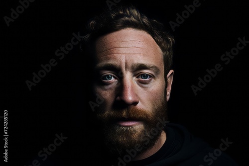 Portrait of a man with a beard and mustache on a black background