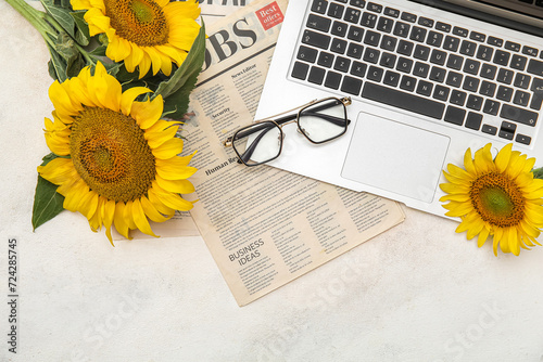 Beautiful sunflowers, newsp...