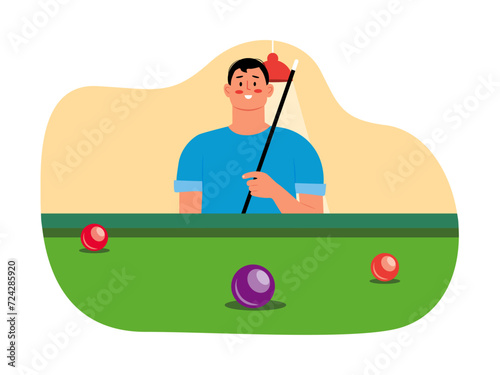 Teenagers play billiards. Games vector illustrations.