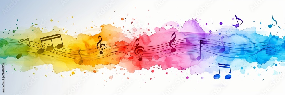 Abstract music notes and signs forming melody on vibrant background   musical banner