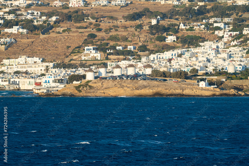 Mykonos village at the coast of Mykonos island. 