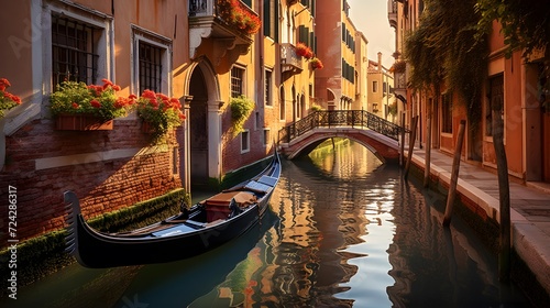 Venice, Italy. Panoramic view of the canal with gondolas © Iman
