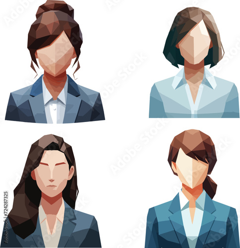 set collection woman female avatar upper body low poly vector