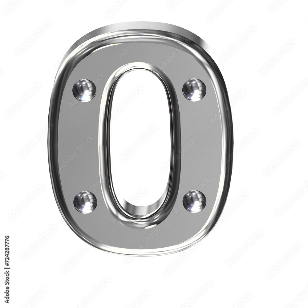 Silver symbol with metal rivets. number 0 Silver symbol with metal rivets. number 0