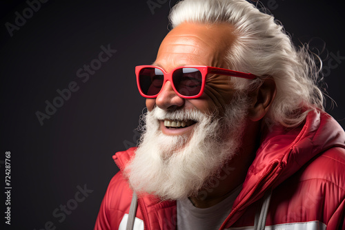 fashionable respectable man with a white beard, glasses and red clothes. portrait of a metrosexual and a successful man © photosaint