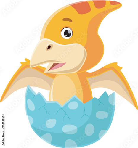 Cute baby pterodactyl cartoon hatching from egg