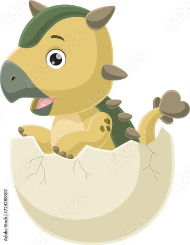 Cute baby ankylosaurus cartoon hatching from egg