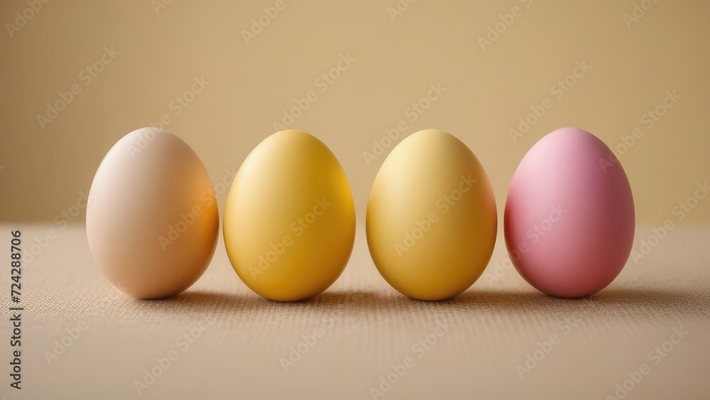 Multi-colored eggs on a yellow background.Happy Easter concept Multi-colored eggs on a yellow background.Happy Easter concept