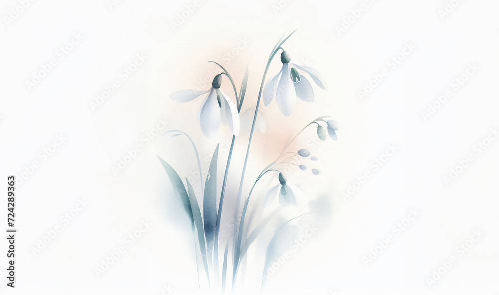White snowdrops isolated watercolor painting. Spring illustration White snowdrops isolated watercolor painting. Spring illustration