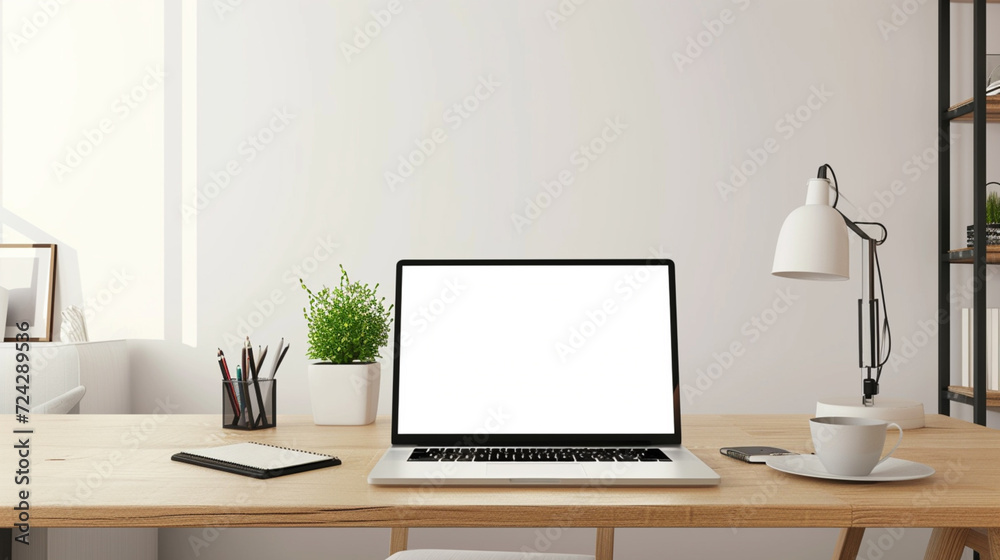 Desk background with blank computer screen. Workspace with mockup blank screen laptop computer. wallpaper luxury and minimal workspace with blank computer screen Desk background with blank computer screen. Workspace with mockup blank screen laptop computer. wallpaper luxury and minimal workspace with blank computer screen