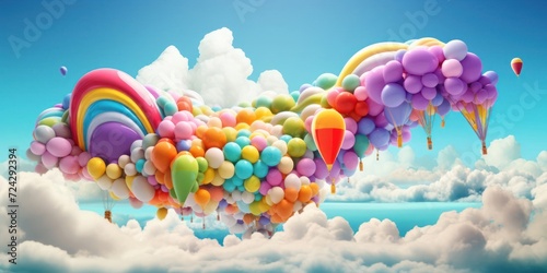 Colorful Balloons Floating in the Sky at a Celebration Generative AI