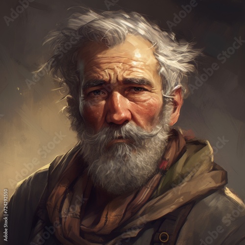 Fantasy Game Character Avatar Art Painted Style Old Beggar 01
