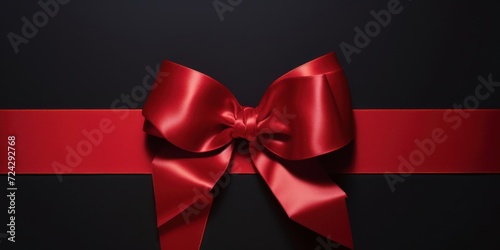 Red Ribbon With Bow on Black Background Generative AI