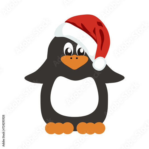 Nice penguin in Christmas cap on white background 