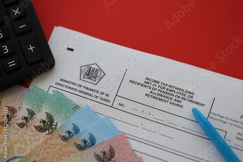 Indonesian tax form 1721 a1 Income Tax withholding art 21 for employee or recipients of pension or retirement allowance and retirement savings photo