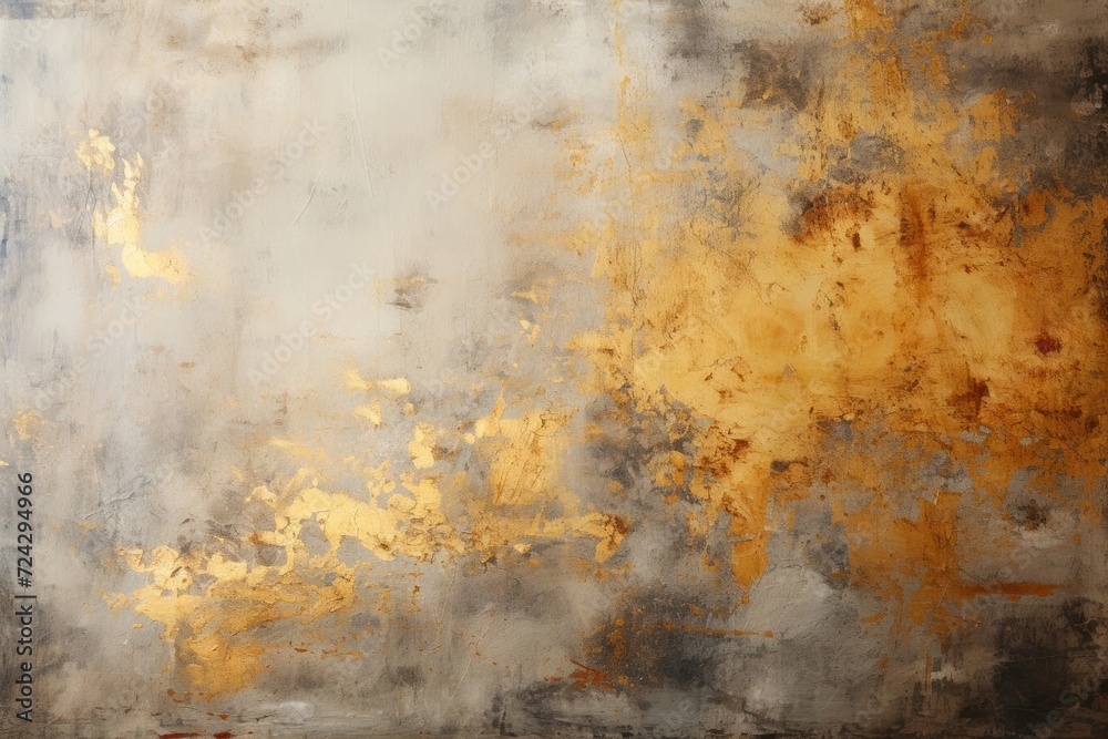 Abstract Painting With Gold and Grey Colors on Vintage Newspaper Generative AI