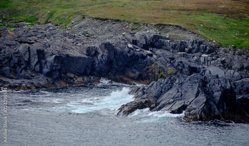 Cape Race Point Newfoundlands rugged coastline with crashing waves Cape Race Point Newfoundlands rugged coastline with crashing waves