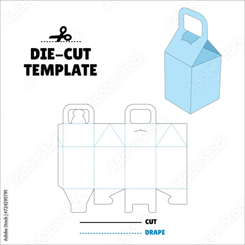 Box With Flip Lid Packaging Die Cut Template Design. 3D Mock Up. - Template Caixa de embalagem die corte modelo design. Handle milk box