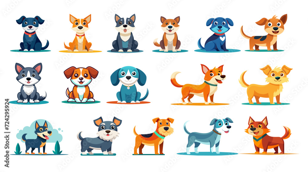Fototapeta premium Diverse Collection of Colorful Cartoon Dogs