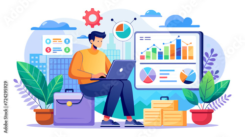 Freelancer Analyzing Data on Laptop at Home Office