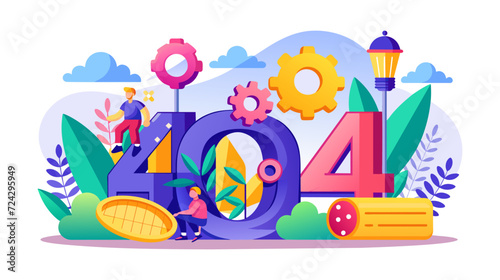 Colorful Vector Illustration of 404 Error With Abstract Elements © Mustafa