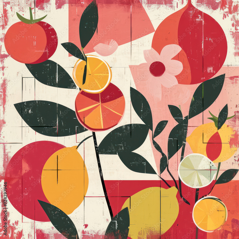 Juicy Fruit Delight: A Vibrant Citrus Pattern on a Retro Wallpaper Background Juicy Fruit Delight: A Vibrant Citrus Pattern on a Retro Wallpaper Background