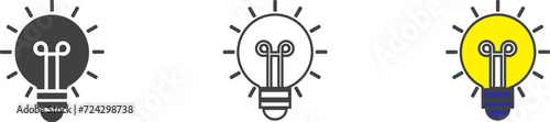 Simple light bulb icon on white background such as outline, black, color, outline and color. Vector illustration