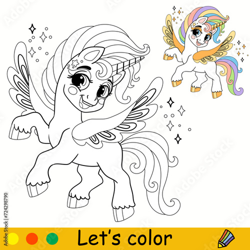 Lets color cute unicorn pegasus coloring vector