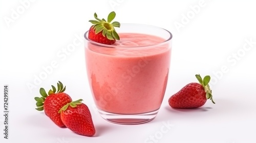 Glass of strawberry smoothie  isolated on transparent background. Yogurt with fresh berries.