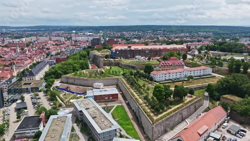 Aerial drone view of Petersburg Citadel .  Set atop a hill, Petersburg is dominated by the 17th-century Petersburg Citadel, a baroque city fortress with huge defense and artillery barracks . photo