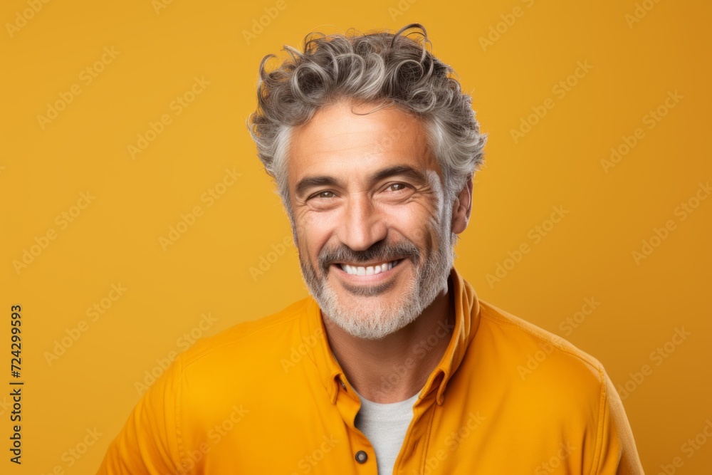 Portrait of a smiling middle-aged man on a yellow background Portrait of a smiling middle-aged man on a yellow background
